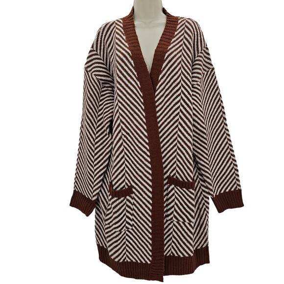 Fortune + Ivy Womans size XXL Chevron Striped Duster Cardigan Sweater Brown New - Picture 1 of 8